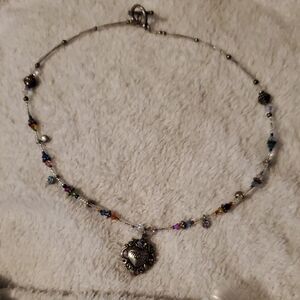 Vintage Mom Heart Pendant Necklace Multicolor Crystal Beaded T Bar Toggle Clasp